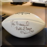 C04. Hall of fame John Hannah Patriots Guard 1991 signed football. 